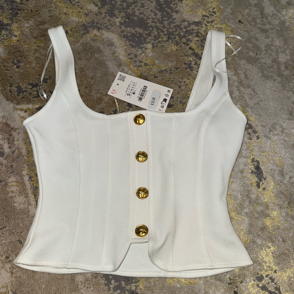 Zara White Blouse with Gold Accents